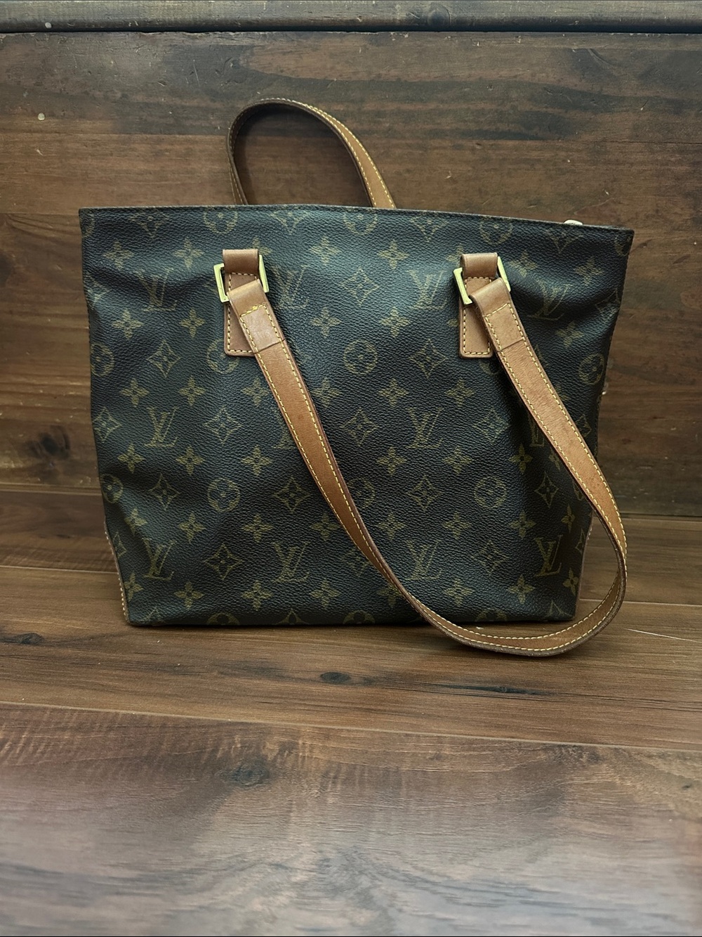 Louis Vuitton Monogram Canvas Tote with Tan Leather Straps